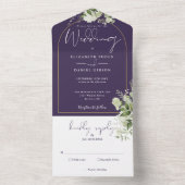 Invitation Tout En Un Mariage Floral Purple Et Arc Or (À l'intérieur)