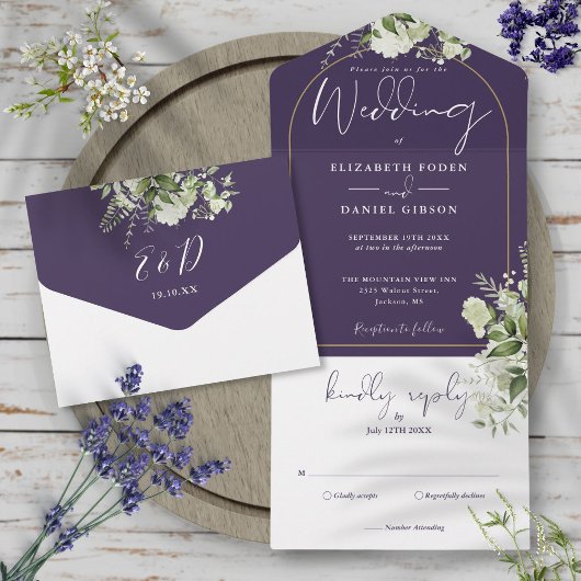 Invitation Tout En Un Mariage Floral Purple Et Arc Or