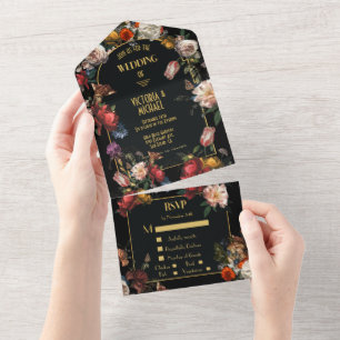 Invitation Tout En Un Mariage Floral Rembrandt Sombre et Mystérieux