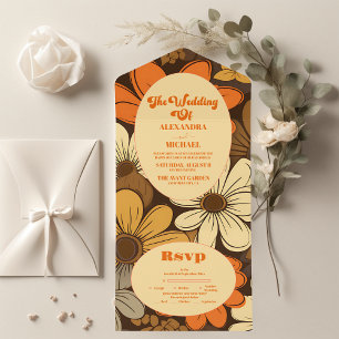 Invitation Tout En Un Mariage floral rétro des années 70