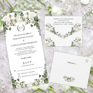 Invitation Tout En Un Mariage Floral Romance dans un Jardin de Roses