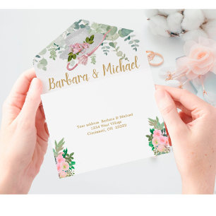 Invitation Tout En Un Mariage floral romantique en or rose