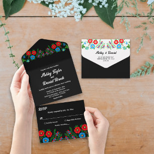 Invitation Tout En Un Mariage Floral Romantique Roses Bleues Rouges Boho