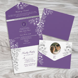 Invitation Tout En Un Mariage Floral Romantique Violet