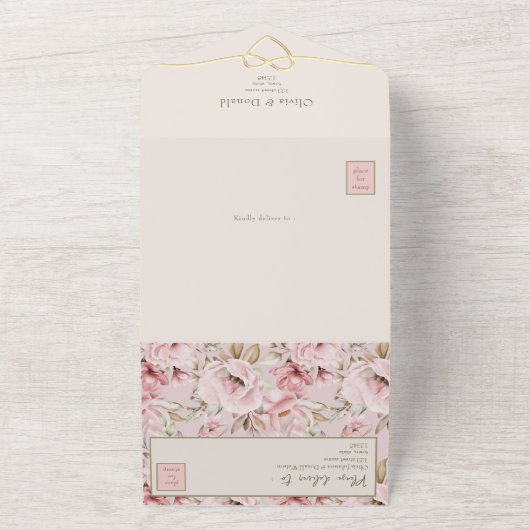 Invitation Tout En Un Mariage floral rose (Dehors)