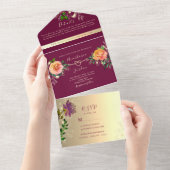 Invitation Tout En Un Mariage Floral Rose chaud (Déchirure)