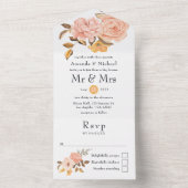 Invitation Tout En Un Mariage floral rose et or (À l'intérieur)