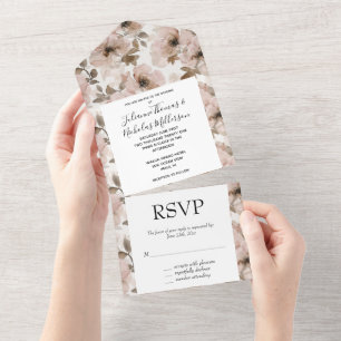 Invitation Tout En Un Mariage floral rose occidental
