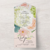 Invitation Tout En Un Mariage floral rose pâle (À l'intérieur)