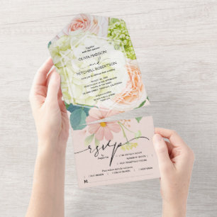 Invitation Tout En Un Mariage floral rose pâle