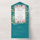Invitation Tout En Un MARIAGE floral rose pâle (À l'intérieur)