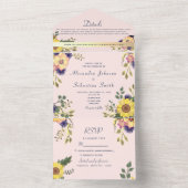 Invitation Tout En Un Mariage floral rose pâle (À l'intérieur)