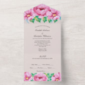 Invitation Tout En Un Mariage Floral rose Tout en un (À l'intérieur)