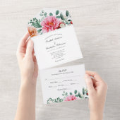 Invitation Tout En Un Mariage Floral rose Tout en un (Déchirure)