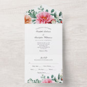 Invitation Tout En Un Mariage Floral rose Tout en un (À l'intérieur)