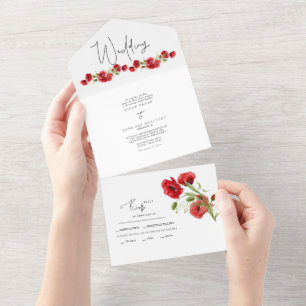 Invitation Tout En Un Mariage Floral Rouge Coloré d'Hiver II