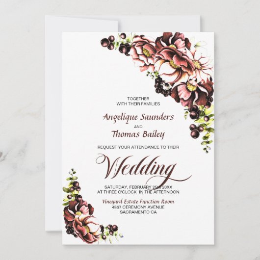 Invitation Tout en un Mariage Floral Rustique Automne (Devant)