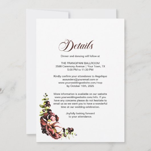 Invitation Tout en un Mariage Floral Rustique Automne (Dos)