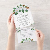Invitation Tout En Un Mariage floral rustique blanc Magnolia (Déchirure)