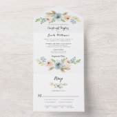 Invitation Tout En Un Mariage floral rustique bleu et rose pâle (À l'intérieur)