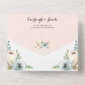 Invitation Tout En Un Mariage floral rustique bleu et rose pâle (Verso)