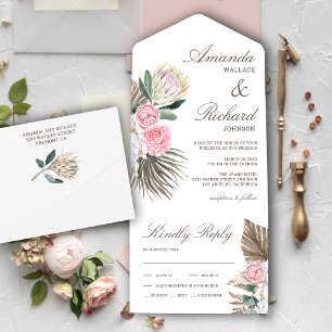 Invitation Tout En Un Mariage Floral Rustique Bohème aux Protées Rose Pâ