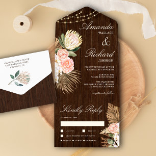 Invitation Tout En Un Mariage Floral Rustique Bois de Grange Protée Palm