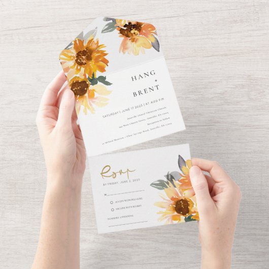 Invitation Tout En Un Mariage floral rustique chic tournesol (Déchirure)