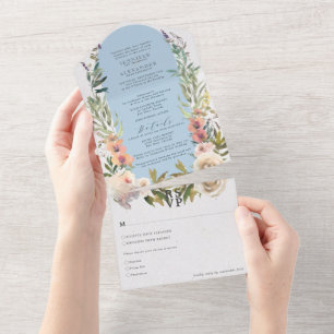 Invitation Tout En Un Mariage floral rustique en poudre bleu