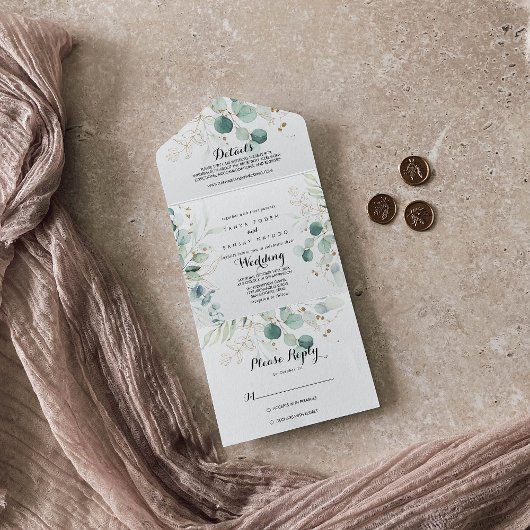 Invitation Tout En Un Mariage Floral Rustique Eucalyptus Gold