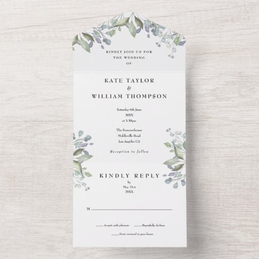 Invitation Tout En Un Mariage Floral Sage Et Lilac (À l'intérieur)