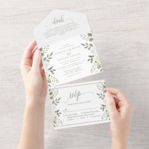Invitation Tout En Un Mariage Floral Sophistiqué Ivoire et Sauge