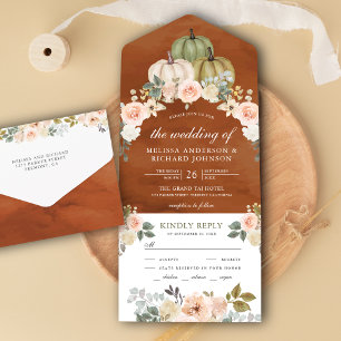 Invitation Tout En Un Mariage Floral Terre Cuite Vert Sauge Citrouille P