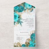 Invitation Tout En Un Mariage floral Turquoise et or (À l'intérieur)