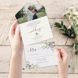 Invitation Tout En Un Mariage Floral Végétal Aquarelle Romantique