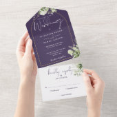 Invitation Tout En Un Mariage floral verdure arc violet et or (Déchirure)