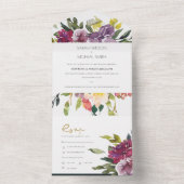 INVITATION TOUT EN UN MARIAGE FLORAL VERT CITRON ROSE POURPRE BOURGOGNE (À l'intérieur)