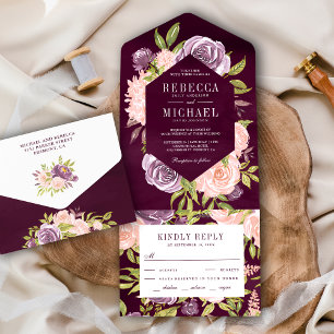 Invitation Tout En Un Mariage Floral Violet Abricot et Rose Rustique