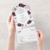 Invitation Tout En Un Mariage floral violet et blanc (Déchirure)