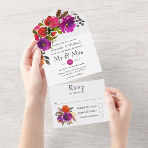 Invitation Tout En Un Mariage floral violet et orange