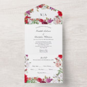Invitation Tout En Un Mariage Floral Violet Rouge Tout en un (À l'intérieur)