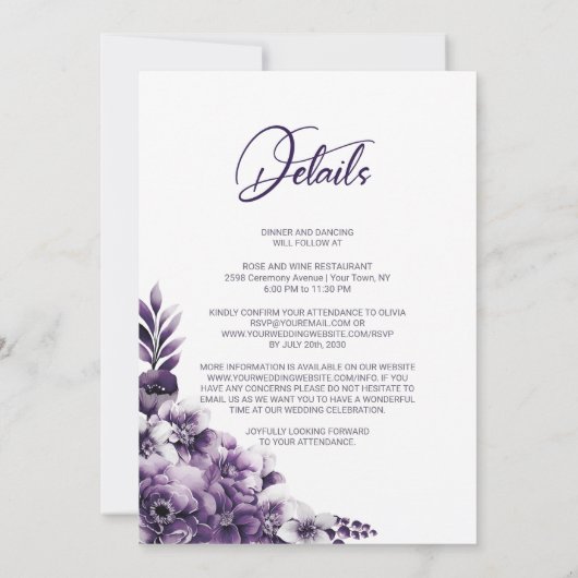 Invitation Tout En Un Mariage Floral Violet Rustique (Dos)