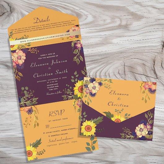 Invitation Tout En Un Mariage floral violet rustique