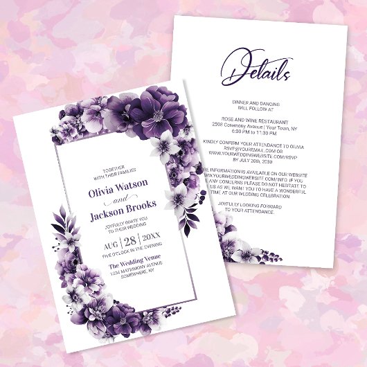 Invitation Tout En Un Mariage Floral Violet Rustique