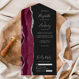 Invitation Tout En Un Mariage foncé d'âge argenté de Bourgogne