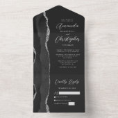 Invitation Tout En Un Mariage foncé en argent noir Agate (À l'intérieur)
