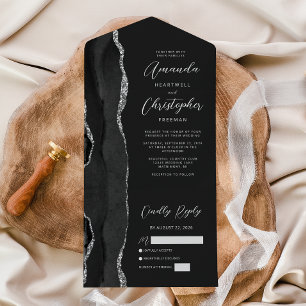 Invitation Tout En Un Mariage foncé en argent noir Agate