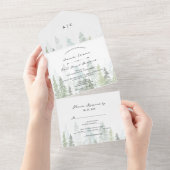 Invitation Tout En Un Mariage forestier Rustique Aquarelle Pine Trees (Déchirure)