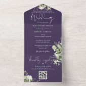 Invitation Tout En Un Mariage Formel Code QR Floral Violet (À l'intérieur)