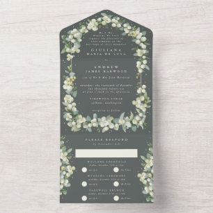Invitation Tout En Un Mariage Formel Gris Vert Snowberry + Eucalyptus
